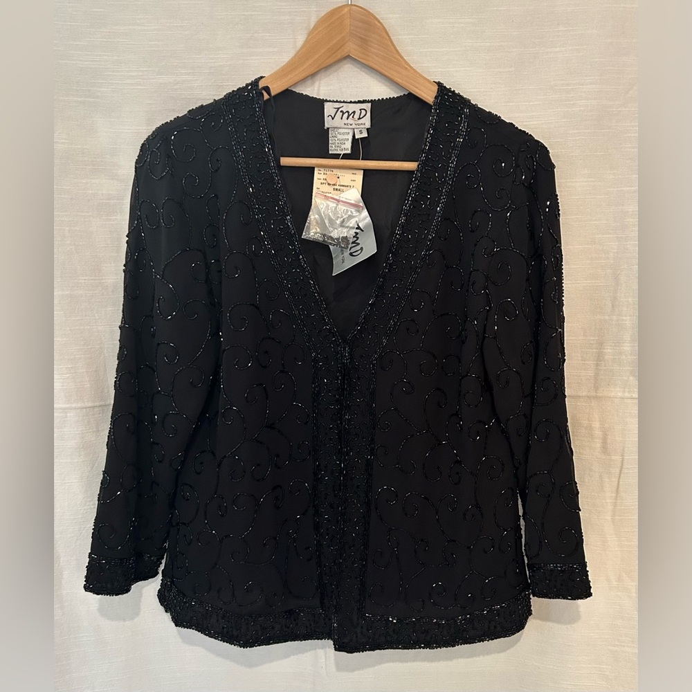 Vintage 1980's NWT Fancy Black Beaded Women's Party Jacket Top